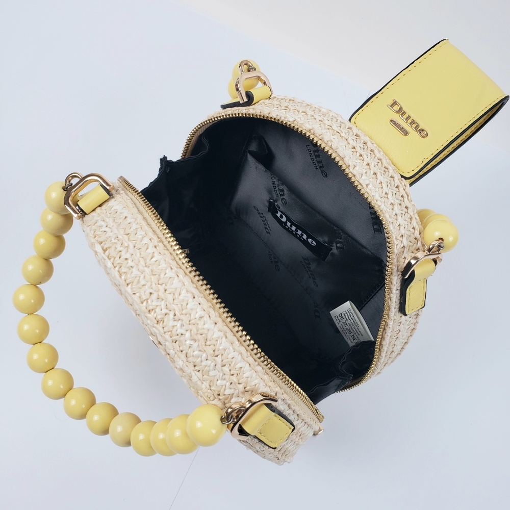 Dune London Beige Yellow Crossbody Bag Snap Zipper Closure Bead Handle No Strap - Picture 8 of 16